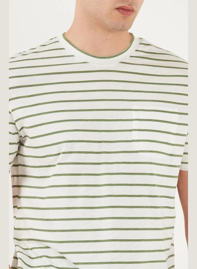 Buratti  Buratti Cotton Striped Pocket Detail Crew Neck T-Shirt Men's T-SHIRT 5904057 for Men | Best Price UAE