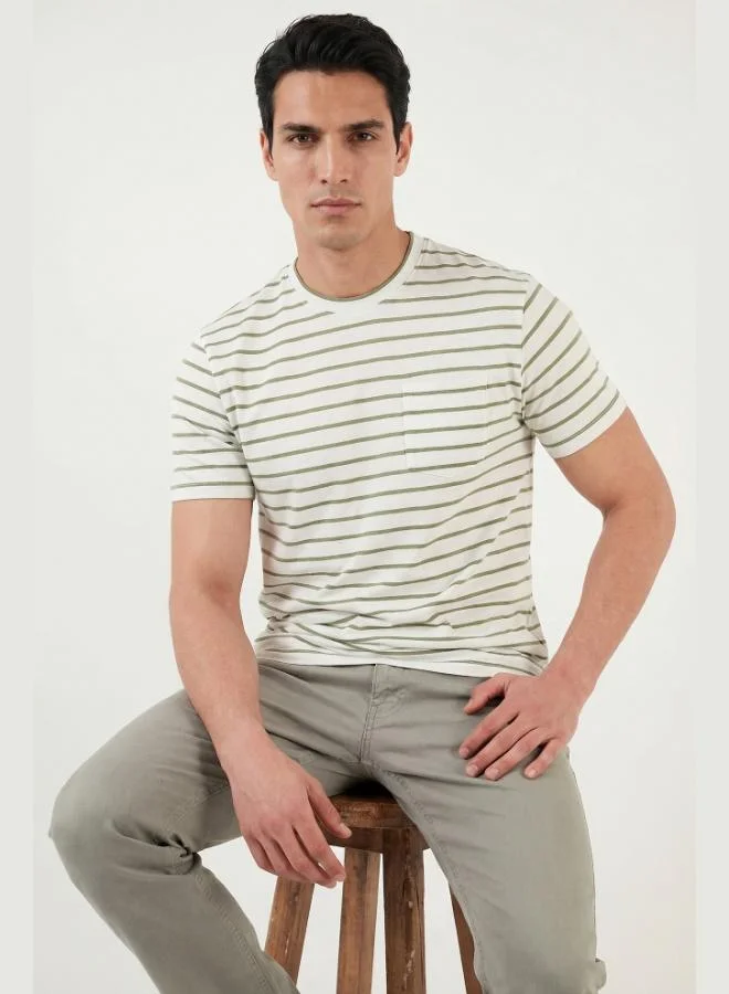 Buratti  Buratti Cotton Striped Pocket Detail Crew Neck T-Shirt Men's T-SHIRT 5904057 for Men | Best Price UAE