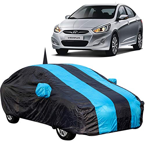 The Autostory 190 Taffeta Water Resistant Car Body Cover Compatible with Hyundai Verna Fludic (2011 to 2016) with Mirror & Antenna Pockets (Teak/Navy Blue) - Image 1