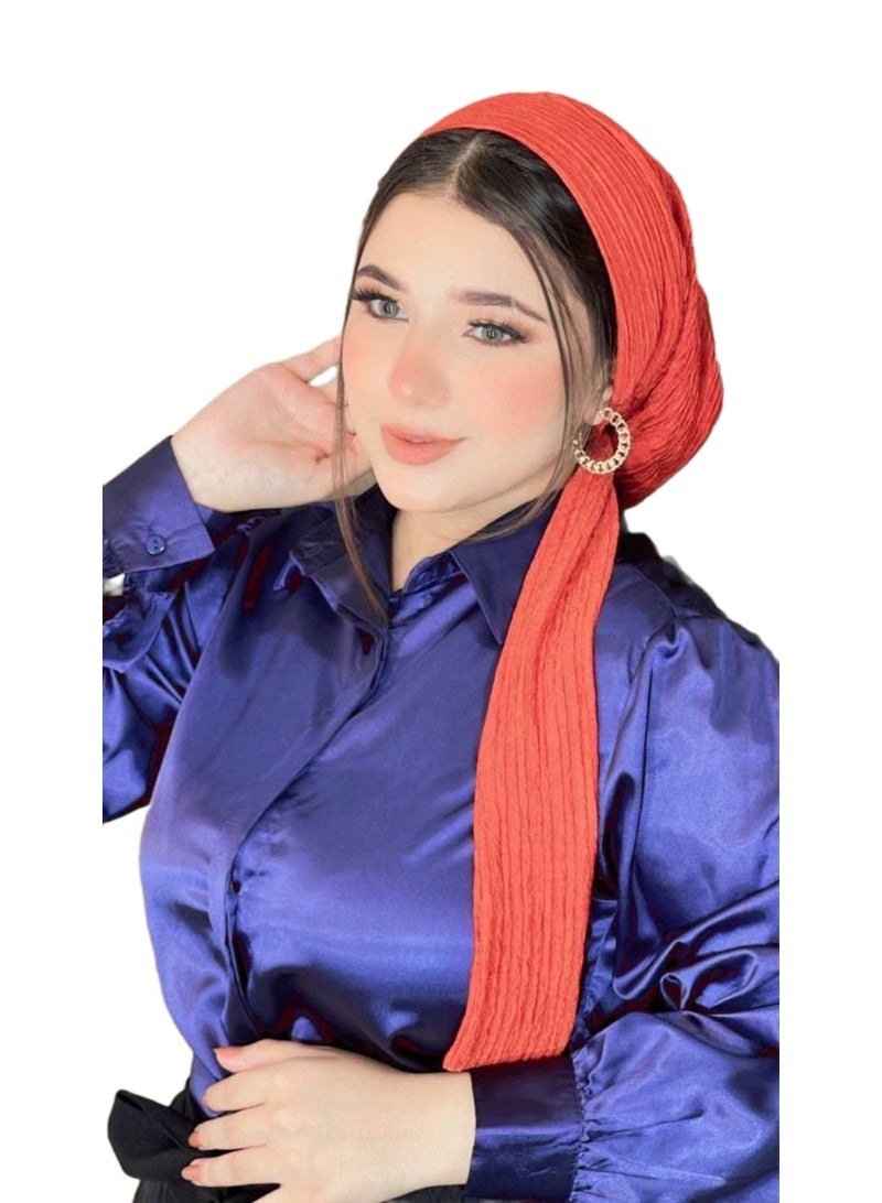 طرحة مكرمش فاخرة للنساء – تصميم مريح – لون قرميدي دافئ – خامة خفيفة عالية