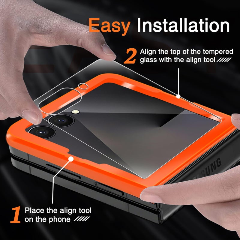 Milomdoi 9 in 1 Screen Protector for Samsung Galaxy Z Flip 7, 3 Inside Flexible Film + 3 Front Tempered Glass + 3 Camera Lens Protector Accessories with Installation Frame,Clear - Image 4