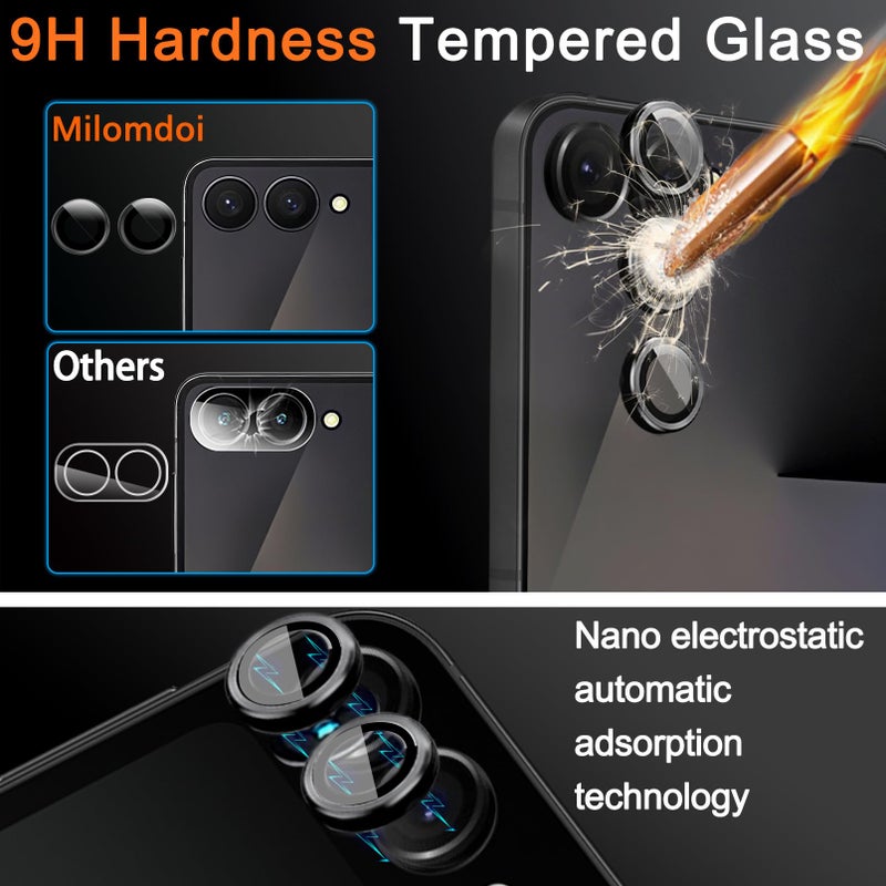Milomdoi 9 in 1 Screen Protector for Samsung Galaxy Z Flip 7, 3 Inside Flexible Film + 3 Front Tempered Glass + 3 Camera Lens Protector Accessories with Installation Frame,Clear - Image 5