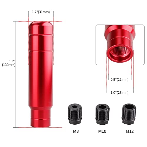 BARTOO Aluminum Alloy Heavy Weighted Shifter Knob, 5" Auto Gear Shift Knob, Car Gear Lever Stick Shifter Handle,with 3 Threaded Adapters M8 M10 M12,Fit Most Automatic Manual Vehicle(Red) - Image 5