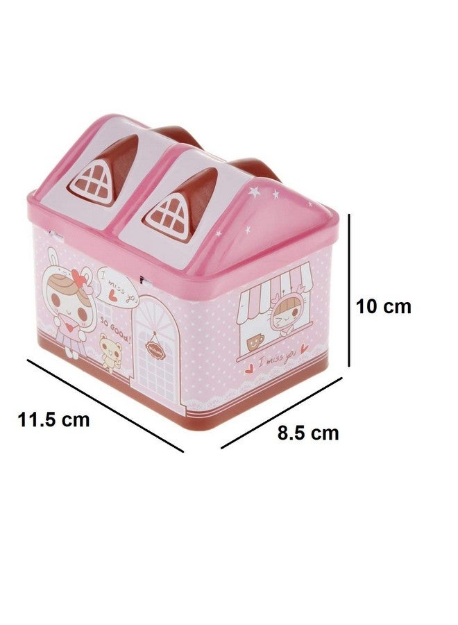 SYGA 1 Piece Money Saving House Shape Tin,Coin Bank with Lock and Key_Pink - Image 2