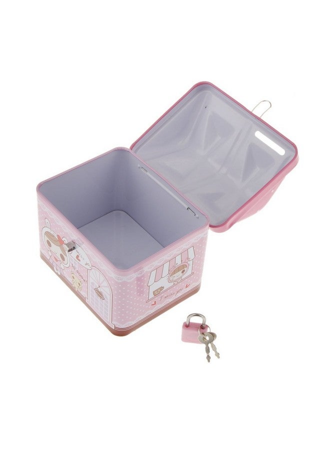 SYGA 1 Piece Money Saving House Shape Tin,Coin Bank with Lock and Key_Pink - Image 3