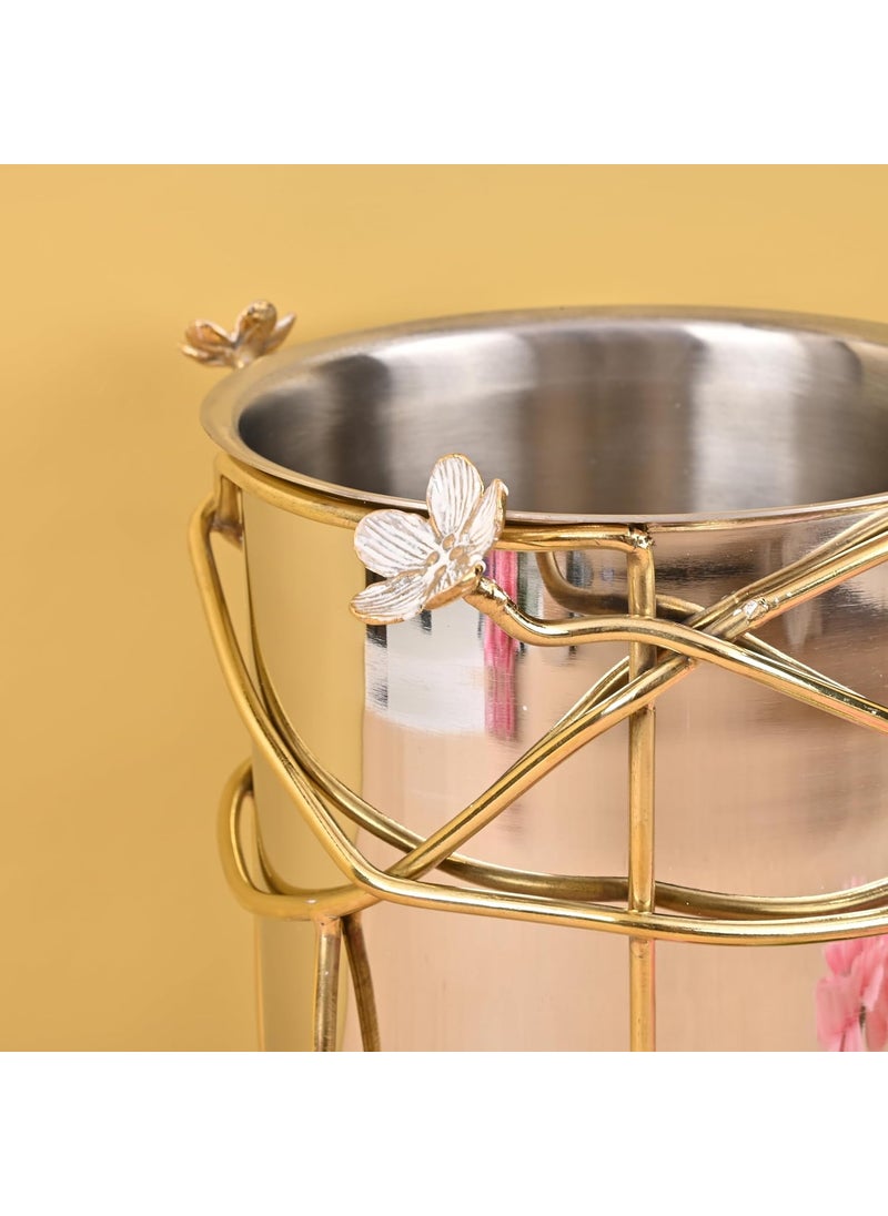 GiBOX GIBOX Champagne Bucket with Stand Brass Frame Stand Wine Cooler for Home Freestanding Wine Bottle Holder for Home Luxury Bar Accessory for Home Decor Beer Bottle Stainless Steeel Holder  - Image 4