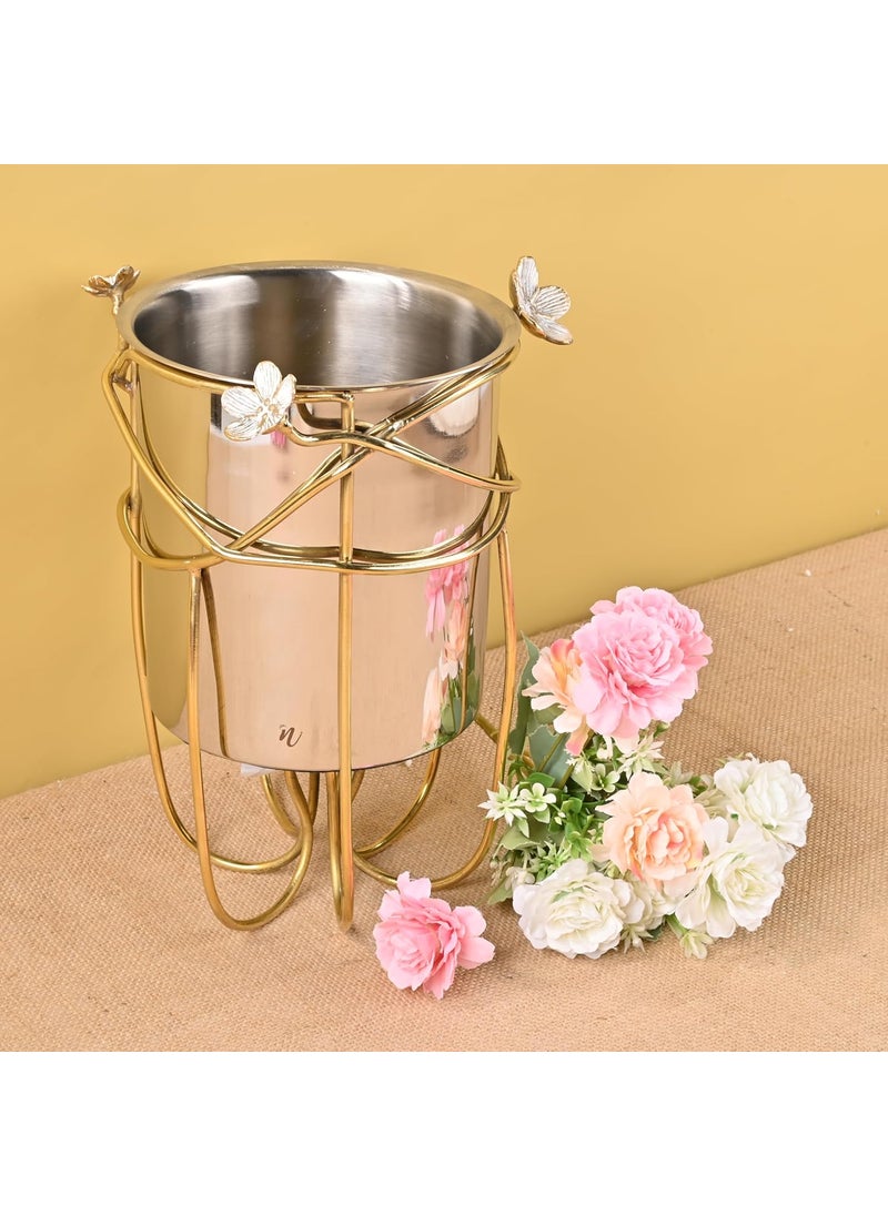 GiBOX GIBOX Champagne Bucket with Stand Brass Frame Stand Wine Cooler for Home Freestanding Wine Bottle Holder for Home Luxury Bar Accessory for Home Decor Beer Bottle Stainless Steeel Holder  - Image 3