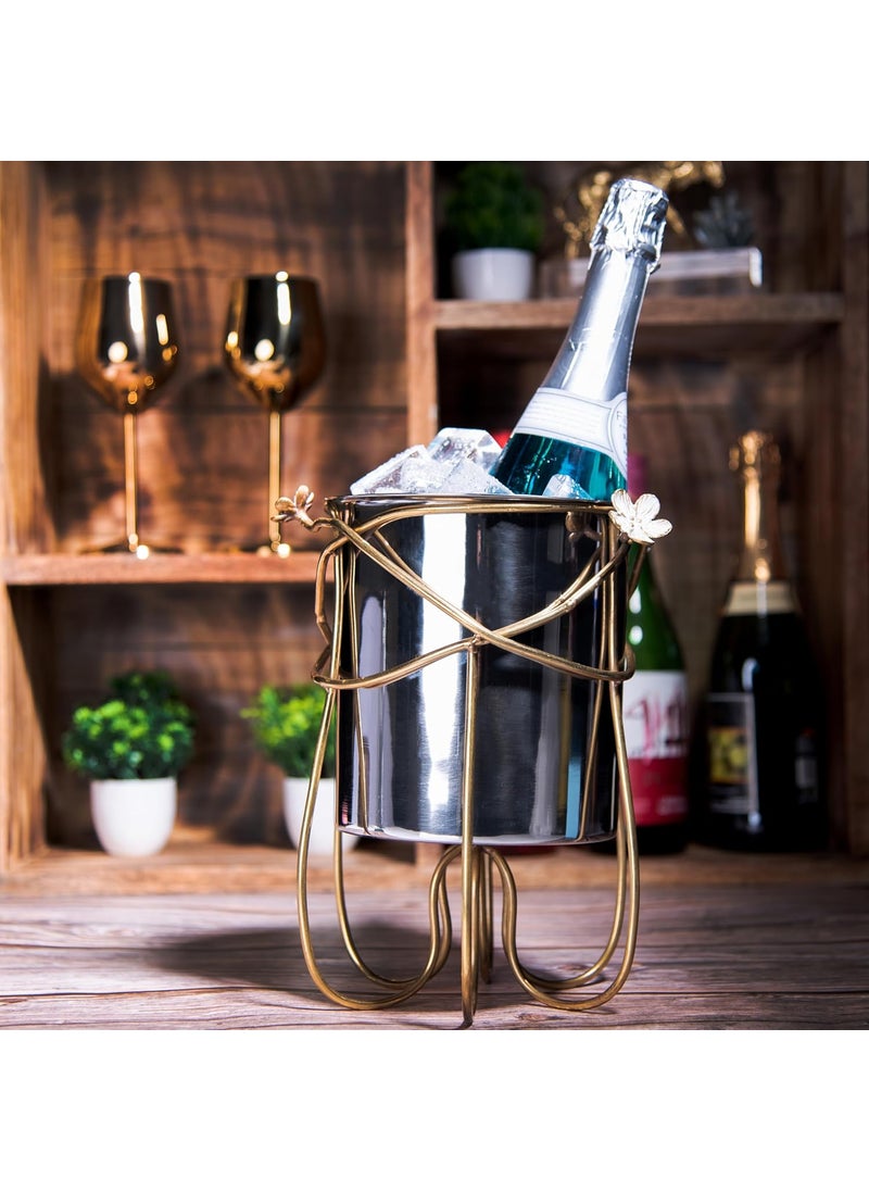 GiBOX GIBOX Champagne Bucket with Stand Brass Frame Stand Wine Cooler for Home Freestanding Wine Bottle Holder for Home Luxury Bar Accessory for Home Decor Beer Bottle Stainless Steeel Holder  - Image 1