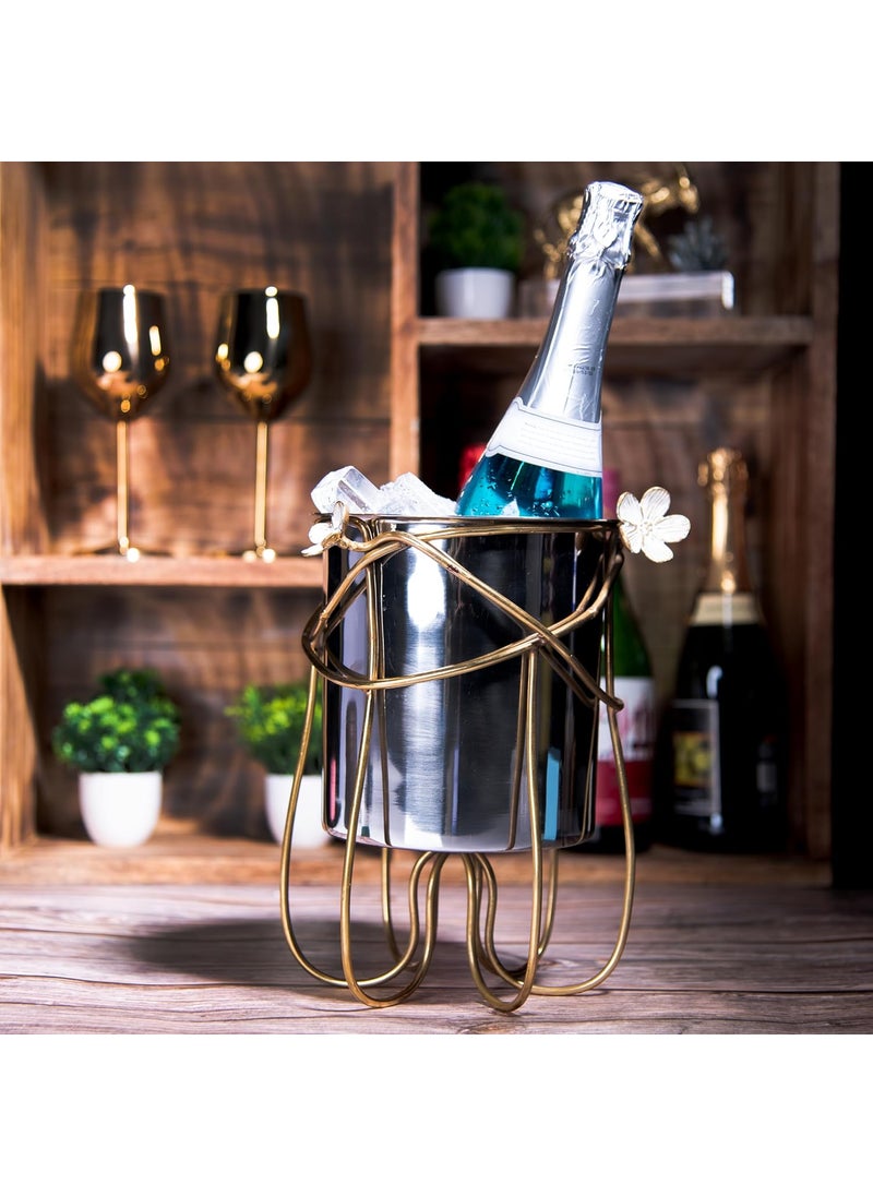 GiBOX GIBOX Champagne Bucket with Stand Brass Frame Stand Wine Cooler for Home Freestanding Wine Bottle Holder for Home Luxury Bar Accessory for Home Decor Beer Bottle Stainless Steeel Holder  - Image 2