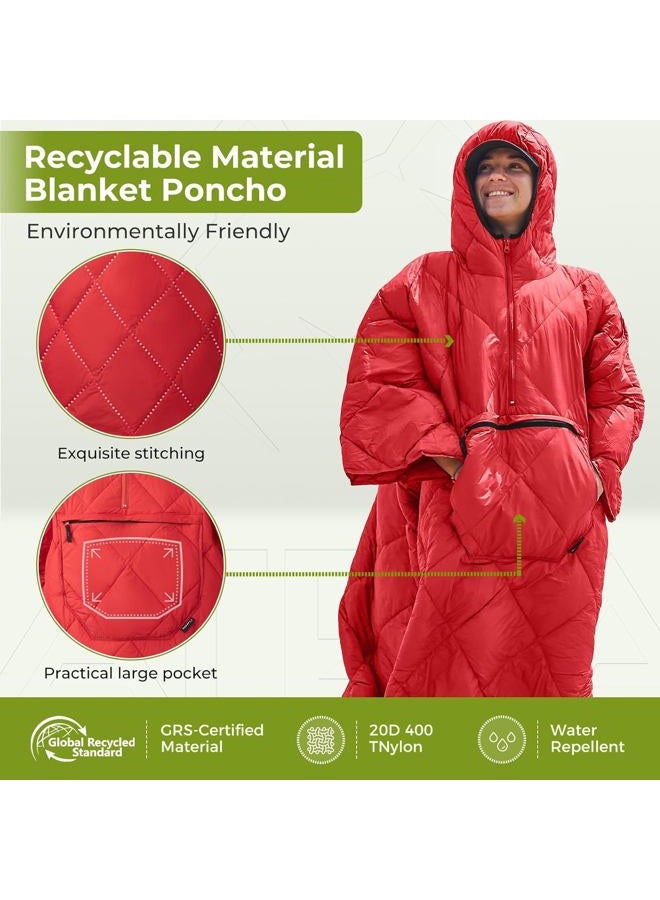 ATEPA Wearable Sleeping Bag, Recycled Stadium Blanket Packable Ultralight Warm Thermal Waterproof Windproof Poncho Down Alternative for Camping Outdoor Sports Travel Backpacking Hiking, Red - Image 4