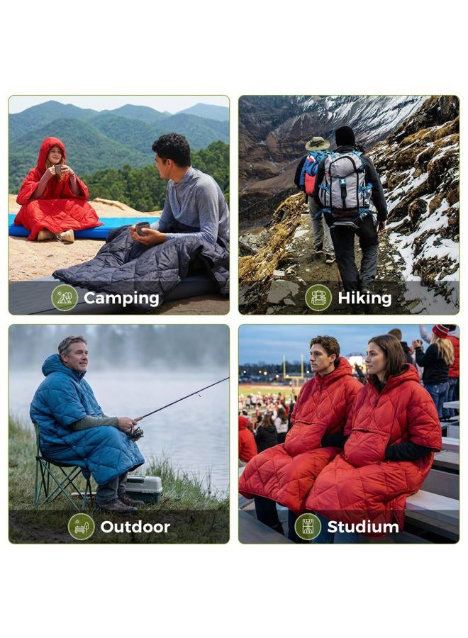ATEPA Wearable Sleeping Bag, Recycled Stadium Blanket Packable Ultralight Warm Thermal Waterproof Windproof Poncho Down Alternative for Camping Outdoor Sports Travel Backpacking Hiking, Red - Image 2