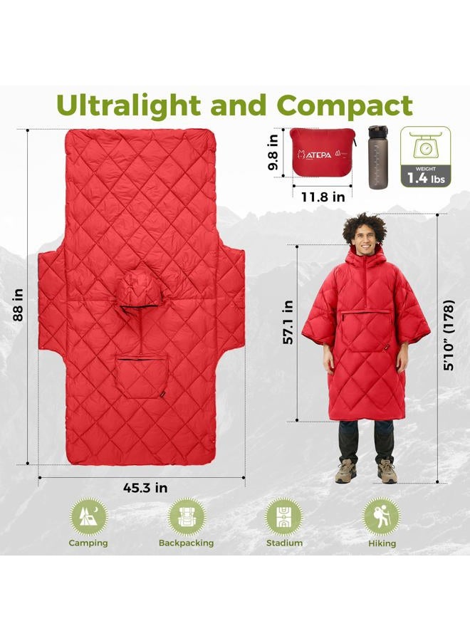 ATEPA Wearable Sleeping Bag, Recycled Stadium Blanket Packable Ultralight Warm Thermal Waterproof Windproof Poncho Down Alternative for Camping Outdoor Sports Travel Backpacking Hiking, Red - Image 5