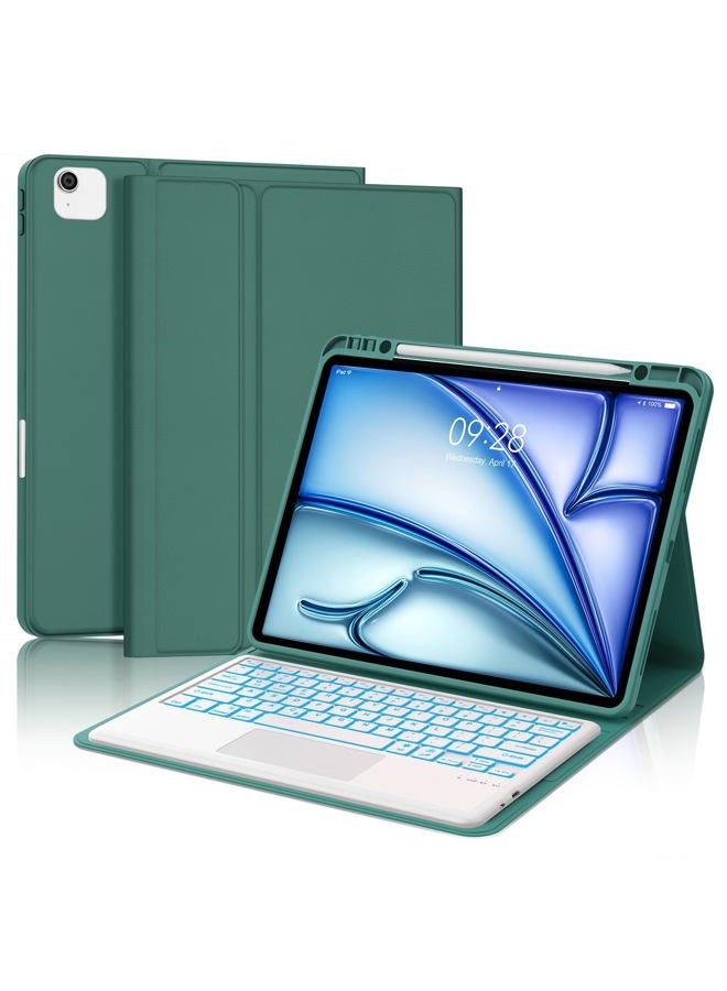 SENGBIRCH Touch Keyboard Case for iPad Air 13 inch (M3 2025/M2 2024) and iPad Pro 12.9 6th/5th/4th/3rd Gen Case Keyboard with Trackpad, Colors Backlit Keypad Cover for iPad Air13 & Pro12.9in 2018-2022, Green - Image 1