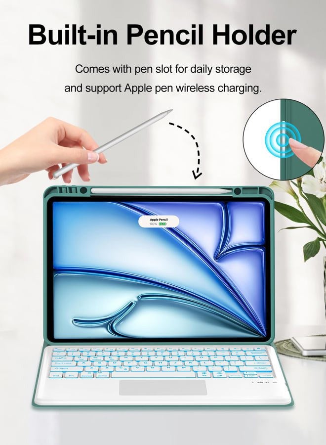 SENGBIRCH Touch Keyboard Case for iPad Air 13 inch (M3 2025/M2 2024) and iPad Pro 12.9 6th/5th/4th/3rd Gen Case Keyboard with Trackpad, Colors Backlit Keypad Cover for iPad Air13 & Pro12.9in 2018-2022, Green - Image 4