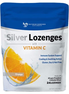 DOCTOR RECOMMENDED SUPPLEMENTS Silver Lozenges with Vitamin C - Premium Nano Silver 60 PPM Colloidal Silver, Organic Honey and Vitamin C Mineral Supplement Drops to Support Immune System, Soothe Cough & Throat - 24 Orange Lozenges 