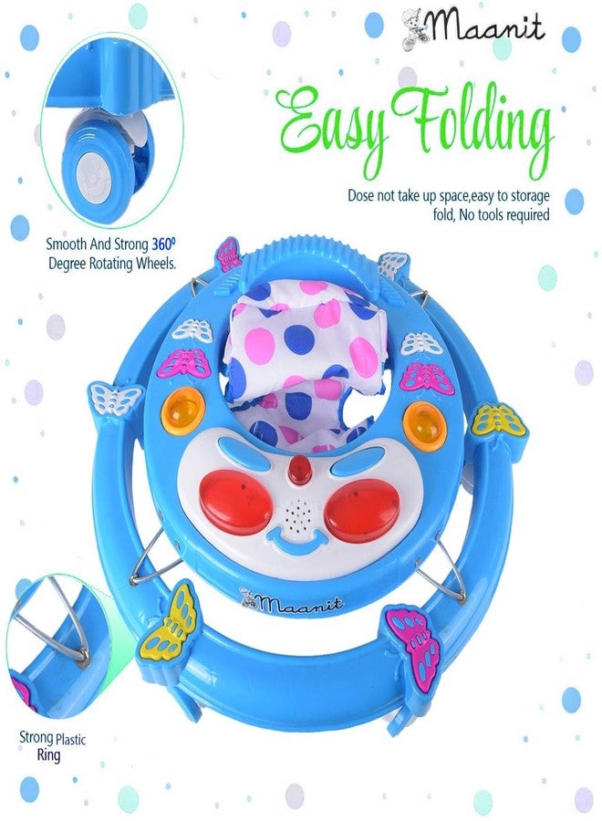 Maanit Musical 3 in 1 Butterfly design Baby Walker for 6-24 Months - 6-Wheel Adjustable Foldable Infant Walker with Cushioned Seat, 360° Rotating Wheels - Lightweight Safe Learning Walker for Toddlers (Blue) - Image 5