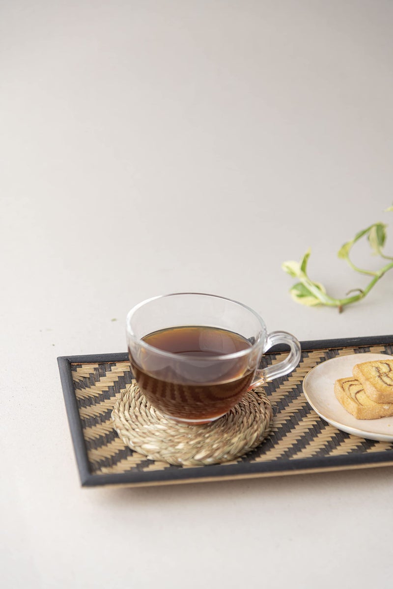 Kadam Haat Handmade Bamboo Rectangular Serving Tray, Cereal Plate, Tea/Drink Platter, Dinner Serving, Snack Tray | (Small), Black & Natural) - Image 2