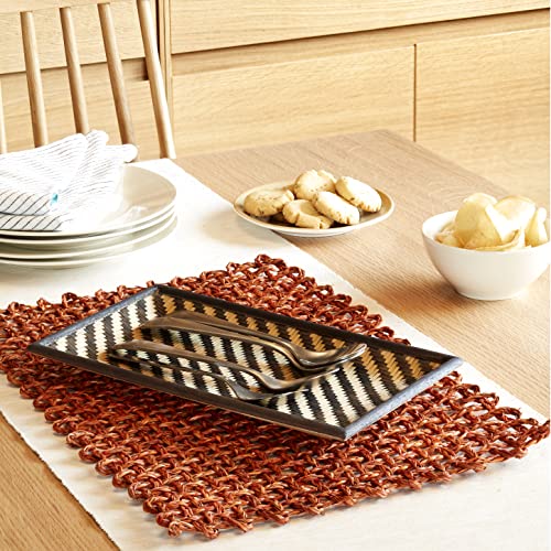 Kadam Haat Handmade Bamboo Rectangular Serving Tray, Cereal Plate, Tea/Drink Platter, Dinner Serving, Snack Tray | (Small), Black & Natural) - Image 5
