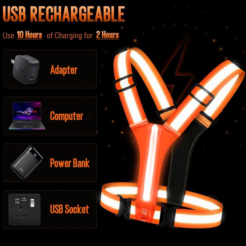 OMKHE LED Reflective Vest Running Gear, Light Up Running Vest Rechargeable, Safety Night Running Gear for Walking Running Cycling - Image 3