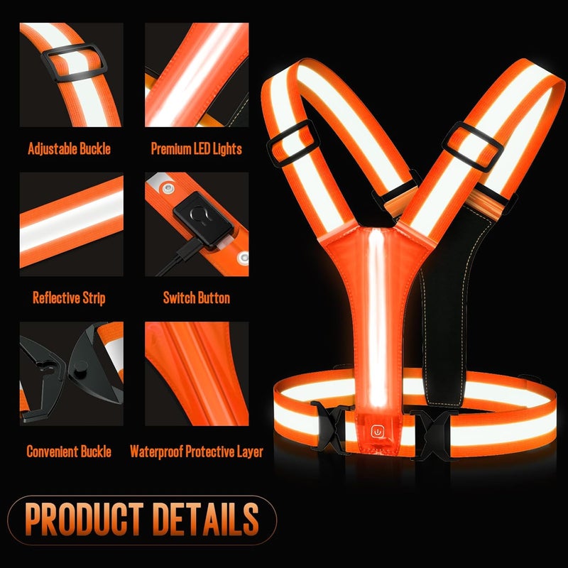 OMKHE LED Reflective Vest Running Gear, Light Up Running Vest Rechargeable, Safety Night Running Gear for Walking Running Cycling - Image 5