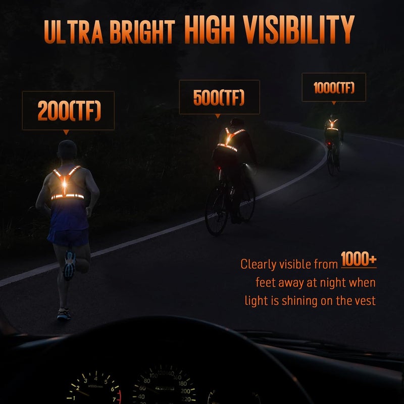 OMKHE LED Reflective Vest Running Gear, Light Up Running Vest Rechargeable, Safety Night Running Gear for Walking Running Cycling - Image 2