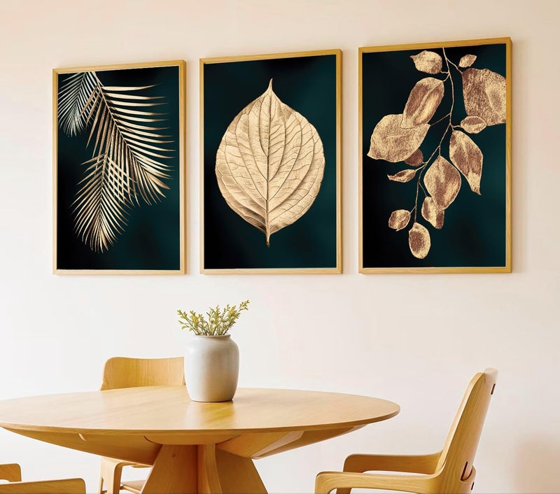 Gamya Big Modern Framed Posters Wall Decor Paintings For Living Room, Bedroom/Big Paintings For Wall Decoration, Frames For Wall Decor Set of 3 (13x19 Inches) (Green Gold) - Image 1