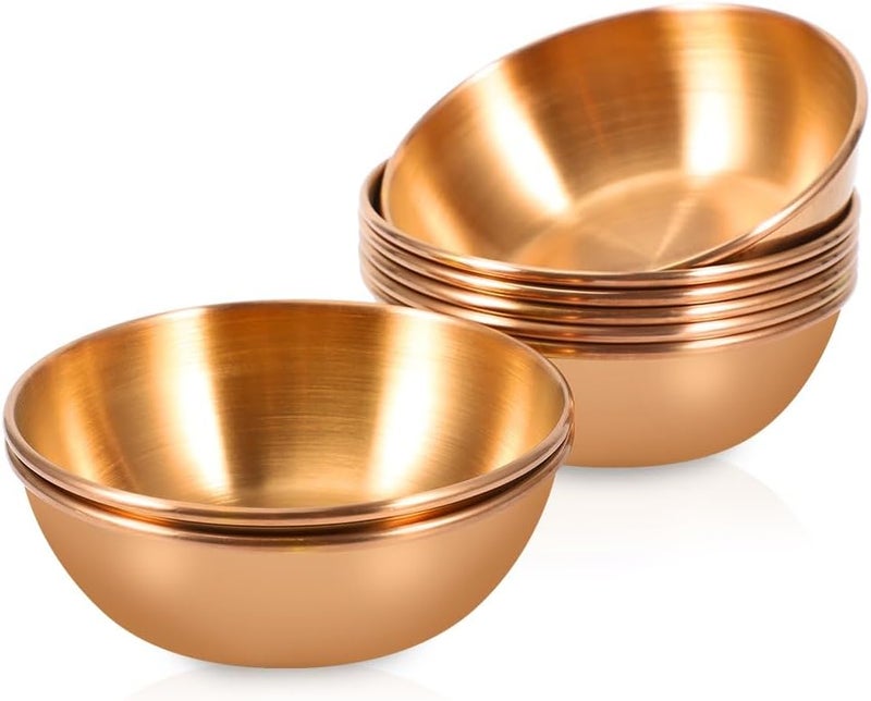 Amytalk 8 Pack 35inch Stainless Steel Sauce Dishes Mini Individual Saucers Bowl Round Seasoning Dishes Sushi Dipping Bowl Appetizer Plates Champagne Gold - Image 1