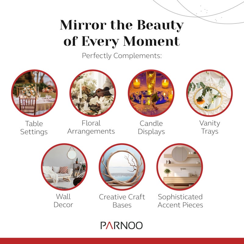 Light In The Dark 10 Inch Round Mirror Plate, Set of 12-1.5mm Thick Glass Plate Mirror Tiles w/Smooth Edges - Perfect Candle Wedding Centerpiece Table Decorations, Home Accent Wall Decor, & More - PARNOO - Image 5