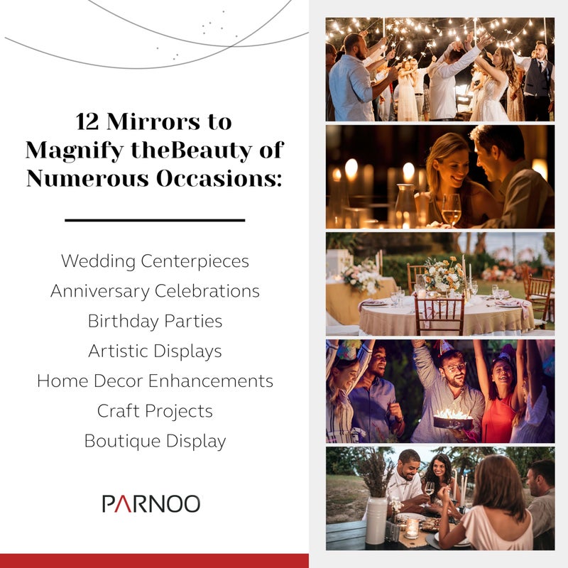 Light In The Dark 10 Inch Round Mirror Plate, Set of 12-1.5mm Thick Glass Plate Mirror Tiles w/Smooth Edges - Perfect Candle Wedding Centerpiece Table Decorations, Home Accent Wall Decor, & More - PARNOO - Image 4