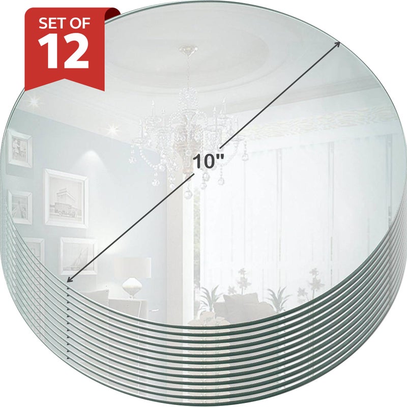 Light In The Dark 10 Inch Round Mirror Plate, Set of 12-1.5mm Thick Glass Plate Mirror Tiles w/Smooth Edges - Perfect Candle Wedding Centerpiece Table Decorations, Home Accent Wall Decor, & More - PARNOO - Image 2