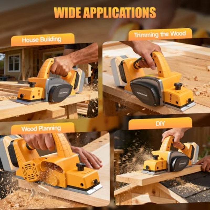 Cordless Hand Planer for De-walt 20v Battery, 3-1/4 Inch Electric Wood Planer 15000 RPM with Depth Adjustment and Safety Lock, Brushless Motor Handheld Planer for Woodworking and Home DIY No Battery - Image 5