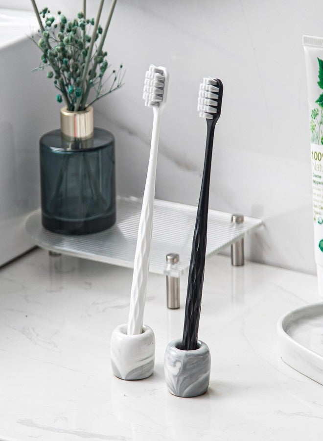 Yundu Mini Ceramics Toothbrush Holders Stand for Bathroom Vanity Countertops,Creative Marble Ceramics Toothbrush Holders Set of 2 - Image 3