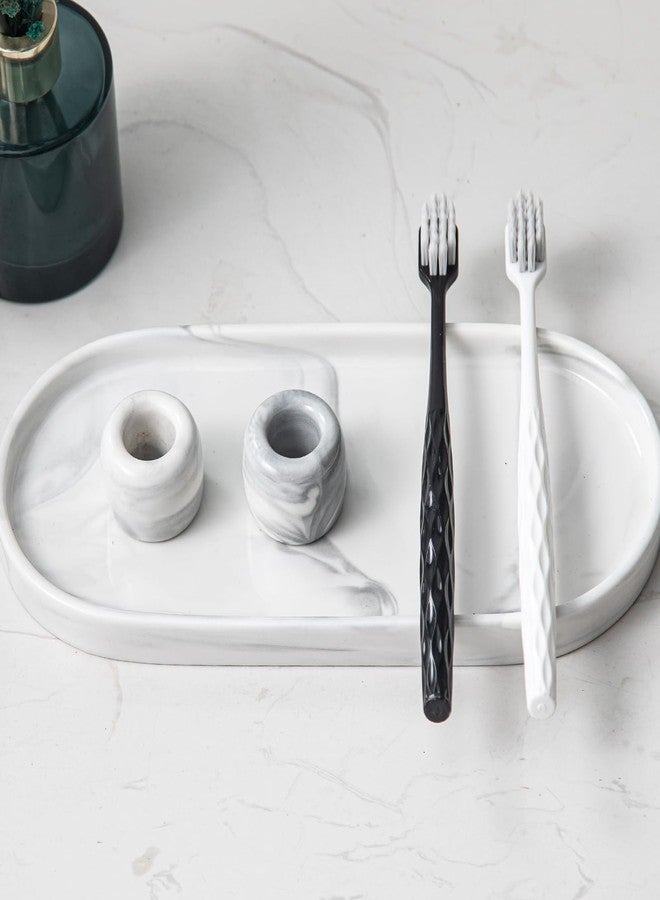 Yundu Mini Ceramics Toothbrush Holders Stand for Bathroom Vanity Countertops,Creative Marble Ceramics Toothbrush Holders Set of 2 - Image 5