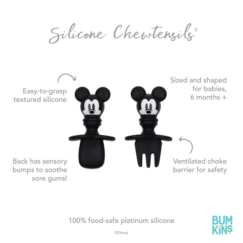 Bumkins Disney Baby Utensils Set  Chewtensils Silicone Spoons For Dipping  Self-Feeding  Baby Led Weaning  Trainer Learning First Stage Stage Eating  Fork And Spoon  Babies 6 Months  Mickey Mouse - Image 5