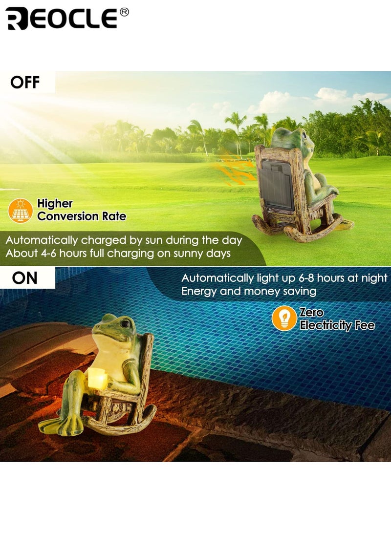 REOCLE Solar Frog Garden Statue with Fairy Design and Light Feature Outdoor Garden Decor with Miniature Art for Patio Yard Lawn Ornament - Image 2