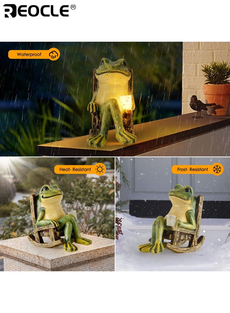 REOCLE Solar Frog Garden Statue with Fairy Design and Light Feature Outdoor Garden Decor with Miniature Art for Patio Yard Lawn Ornament - Image 3