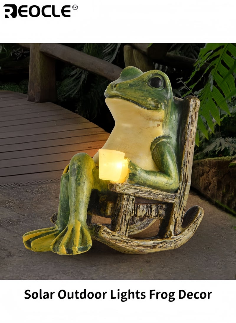 REOCLE Solar Frog Garden Statue with Fairy Design and Light Feature Outdoor Garden Decor with Miniature Art for Patio Yard Lawn Ornament - Image 1
