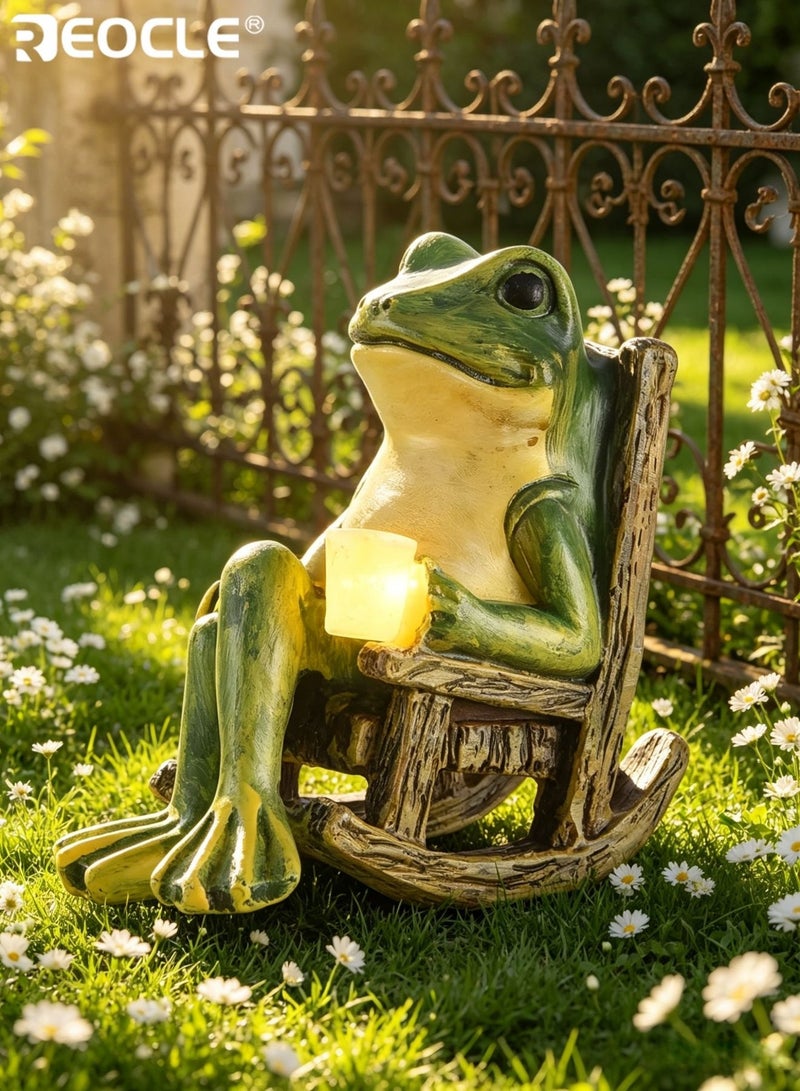 REOCLE Solar Frog Garden Statue with Fairy Design and Light Feature Outdoor Garden Decor with Miniature Art for Patio Yard Lawn Ornament - Image 4