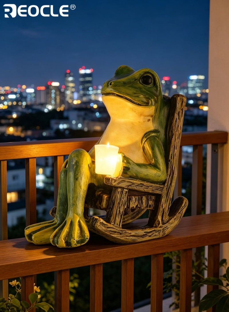 REOCLE Solar Frog Garden Statue with Fairy Design and Light Feature Outdoor Garden Decor with Miniature Art for Patio Yard Lawn Ornament - Image 2
