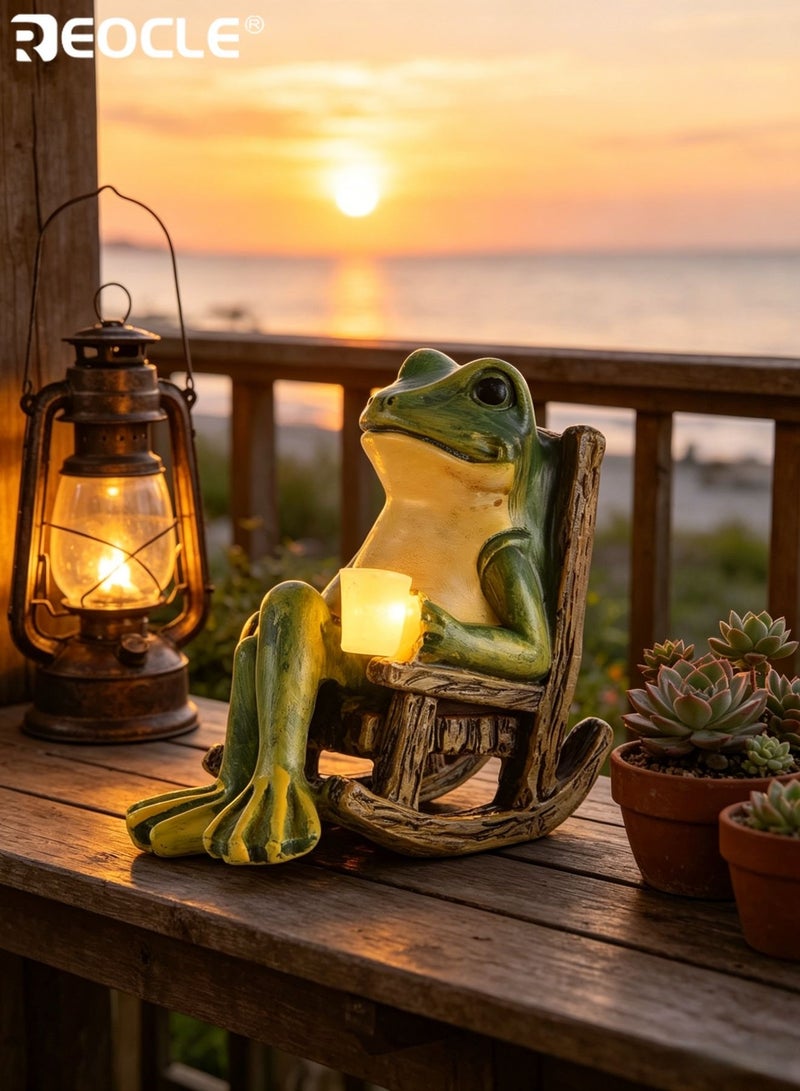 REOCLE Solar Frog Garden Statue with Fairy Design and Light Feature Outdoor Garden Decor with Miniature Art for Patio Yard Lawn Ornament - Image 3