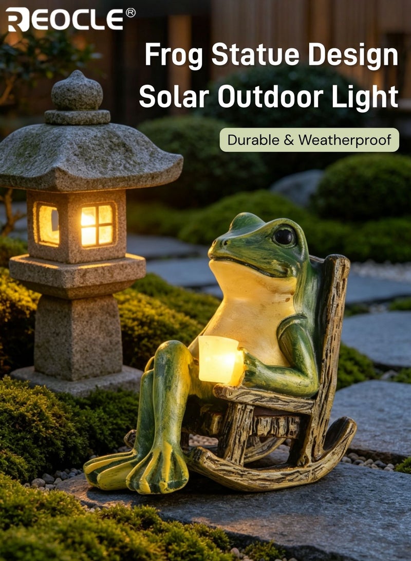 REOCLE Solar Frog Garden Statue with Fairy Design and Light Feature Outdoor Garden Decor with Miniature Art for Patio Yard Lawn Ornament - Image 1