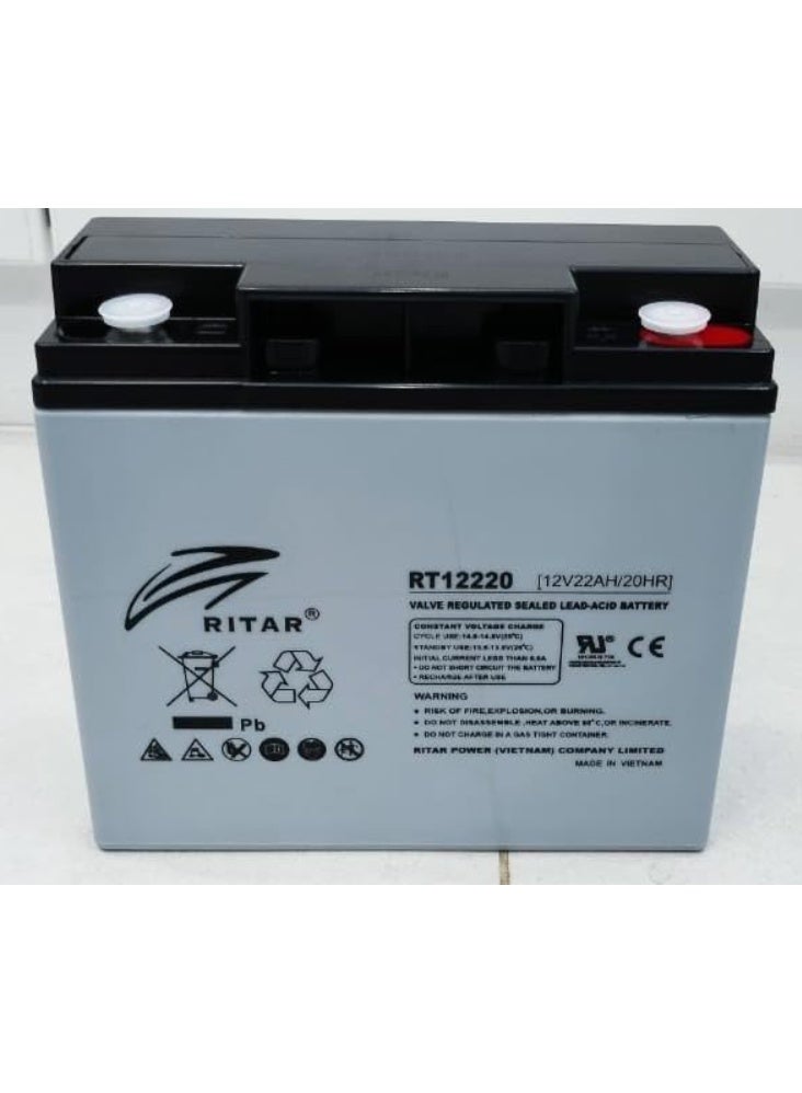 RITAR 12V Lead-Acid Battery, 22AH/20HR, Sealed Valve Regulated, RT12220 - Image 1