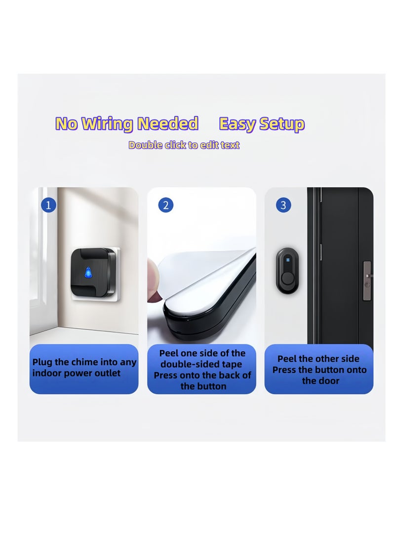 Waterproof wireless doorbell with LED flash, with UK plug, 1 receiver and 1 transmitter, with transmitter battery. Can be installed on front and back doors, 55 sounds and 5 volumes, the ringtone can penetrate walls, suitable for home, office, apartment, hotel, warehouse - Image 5