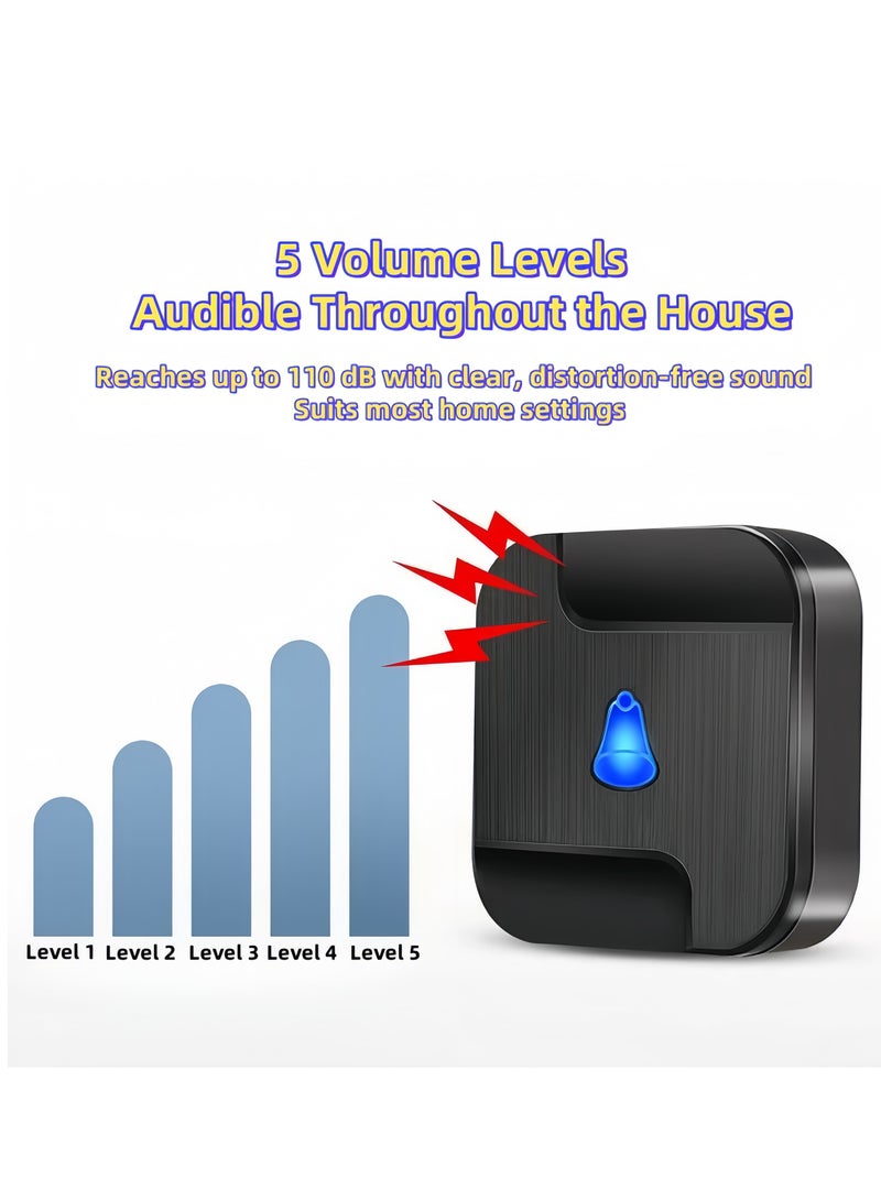 Waterproof wireless doorbell with LED flash, with UK plug, 1 receiver and 1 transmitter, with transmitter battery. Can be installed on front and back doors, 55 sounds and 5 volumes, the ringtone can penetrate walls, suitable for home, office, apartment, hotel, warehouse - Image 3