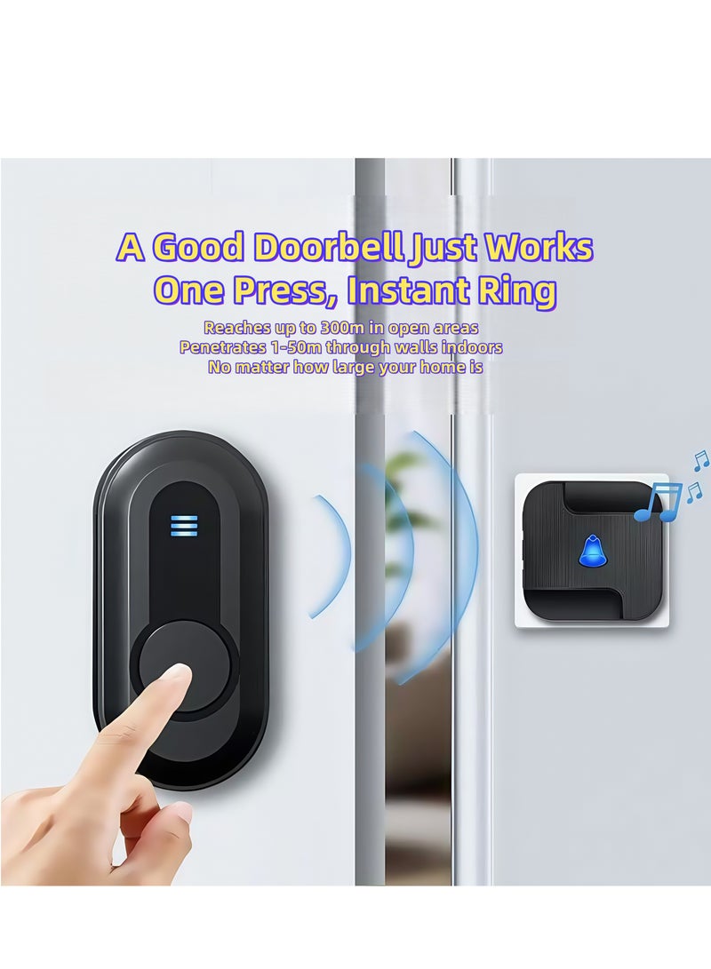 Waterproof wireless doorbell with LED flash, with UK plug, 1 receiver and 1 transmitter, with transmitter battery. Can be installed on front and back doors, 55 sounds and 5 volumes, the ringtone can penetrate walls, suitable for home, office, apartment, hotel, warehouse - Image 4