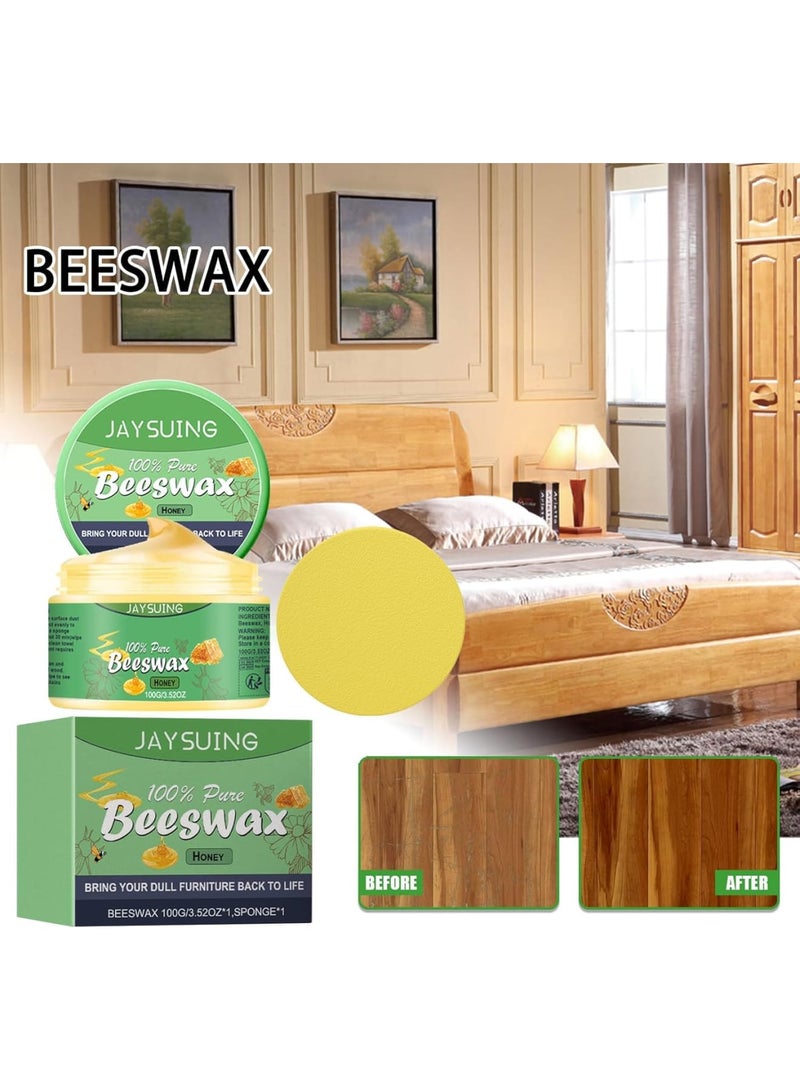 SOLARAE Beeswax Furniture Polish, 2 Pcs Natural Micro Molecularized Beeswax Protector with 2 Sponges, Wood Floor Anti-Cracking Polishing Cleaner, Wood Scratch Repair Beeswax for Table, Floor, Chair, Cabinet - Image 5