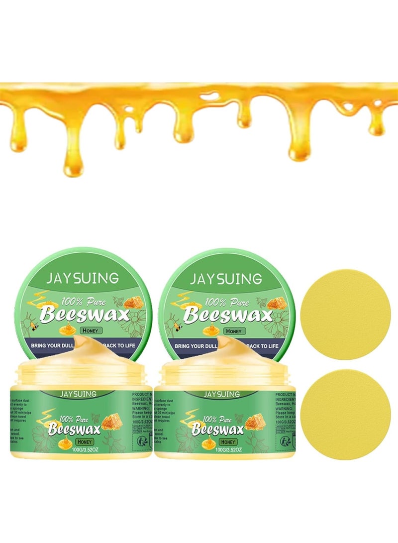 SOLARAE Beeswax Furniture Polish, 2 Pcs Natural Micro Molecularized Beeswax Protector with 2 Sponges, Wood Floor Anti-Cracking Polishing Cleaner, Wood Scratch Repair Beeswax for Table, Floor, Chair, Cabinet - Image 1