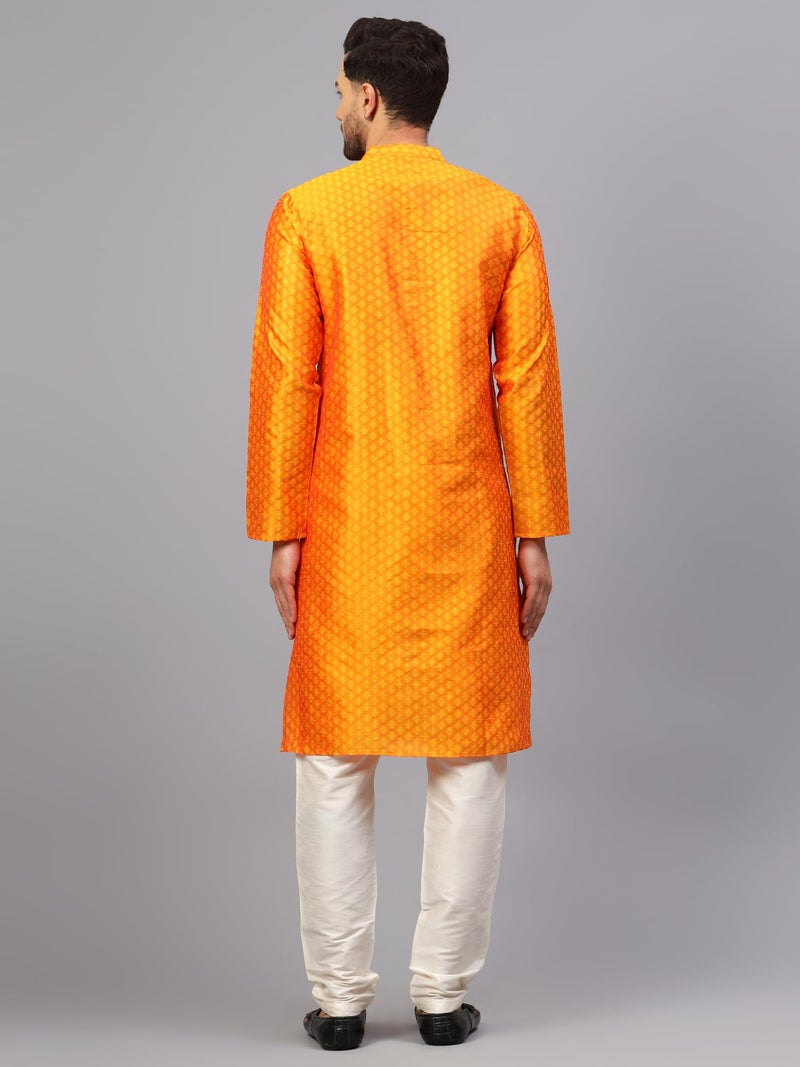 LATEST CHIKAN Men’s Silk Chikankari Kurta with Cream Churidar | Festive Set - KP-SB-O-42 - Image 3