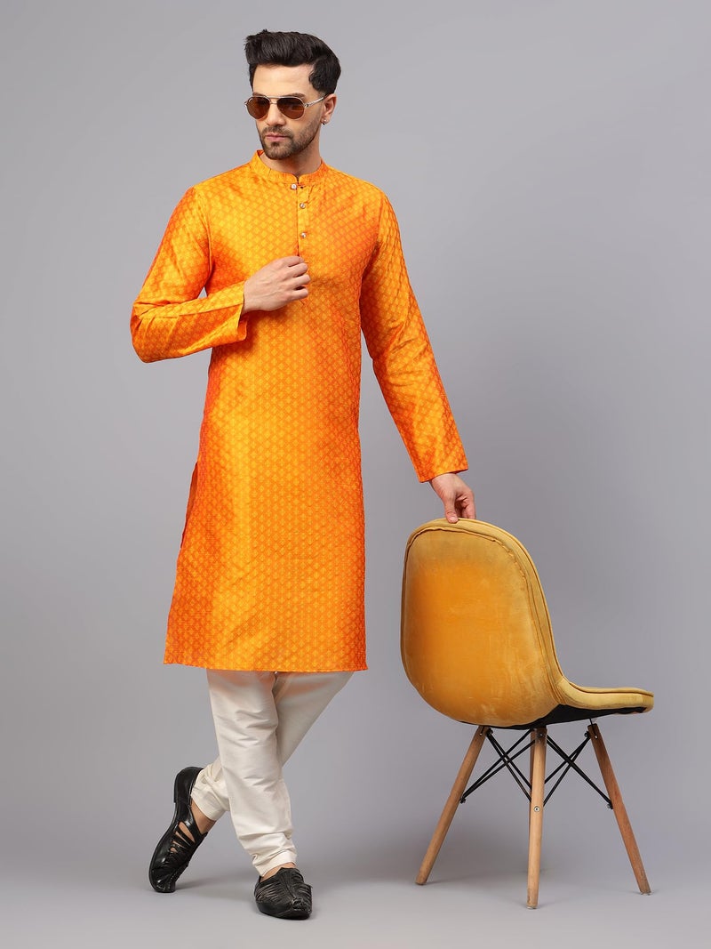LATEST CHIKAN Men’s Silk Chikankari Kurta with Cream Churidar | Festive Set - KP-SB-O-42 - Image 2