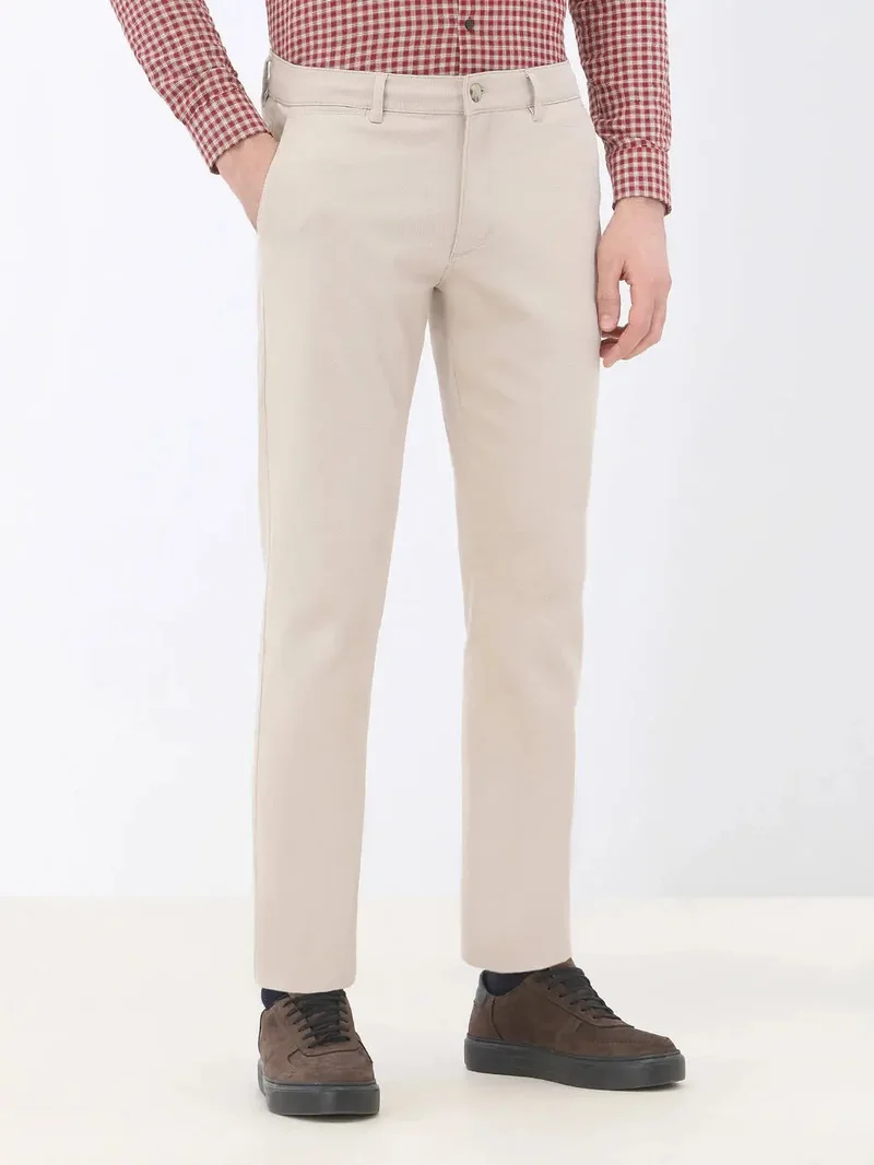 Kip Beige Weaving Regular Fit Casual Cotton Blended Trousers
